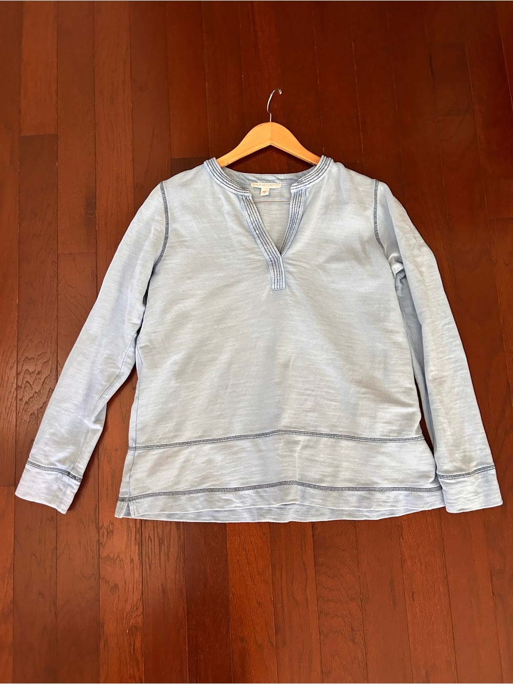 Pure Jill J Jill Blue Organic Cotton Slub Knit Split Neck Top Size large - Picture 3 of 7